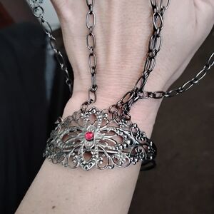 Antique Elegant Silver Bracelet with Red Gemstone